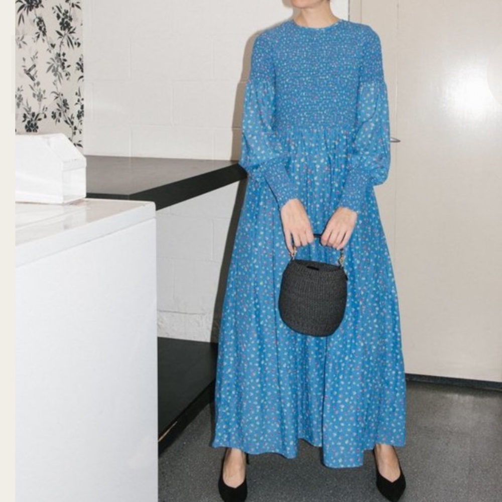Ganni blue floral long sleeve summer dress size small